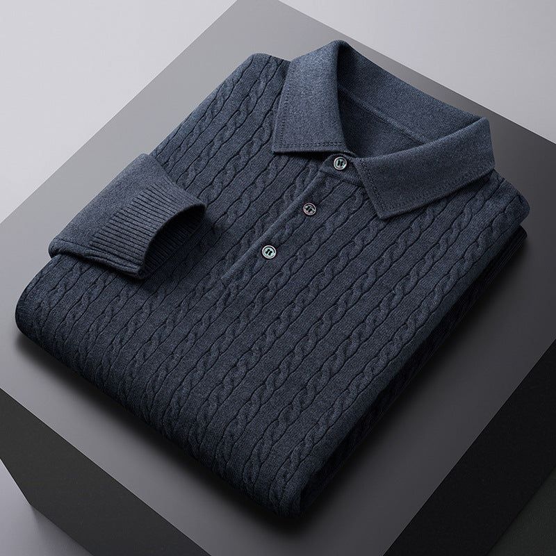 Autumn New Twisted Floral Polo Long Sleeve Loose Casual Bottoming Sweater For Men