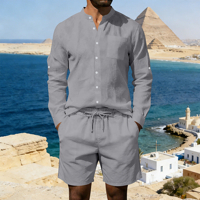 Mens Casual Linen Shirt And Shorts Set