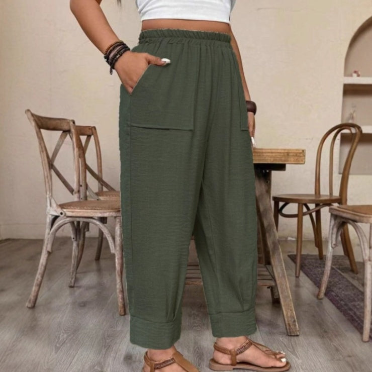 Loose-fit Capri Pants With An Elastic Waistband And Pockets