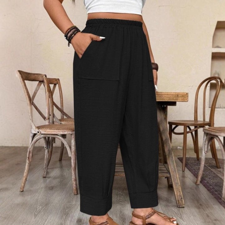 Loose-fit Capri Pants With An Elastic Waistband And Pockets