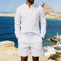 Mens Casual Linen Shirt And Shorts Set