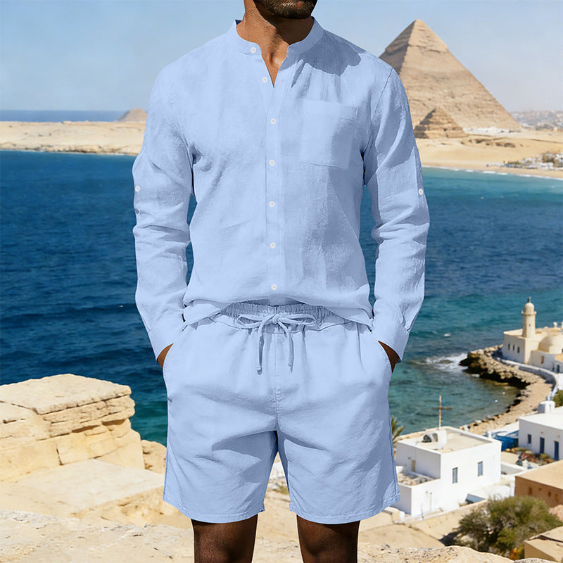 Mens Casual Linen Shirt And Shorts Set