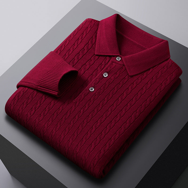 Autumn New Twisted Floral Polo Long Sleeve Loose Casual Bottoming Sweater For Men