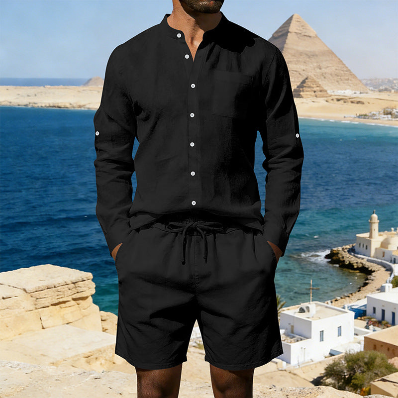 Mens Casual Linen Shirt And Shorts Set