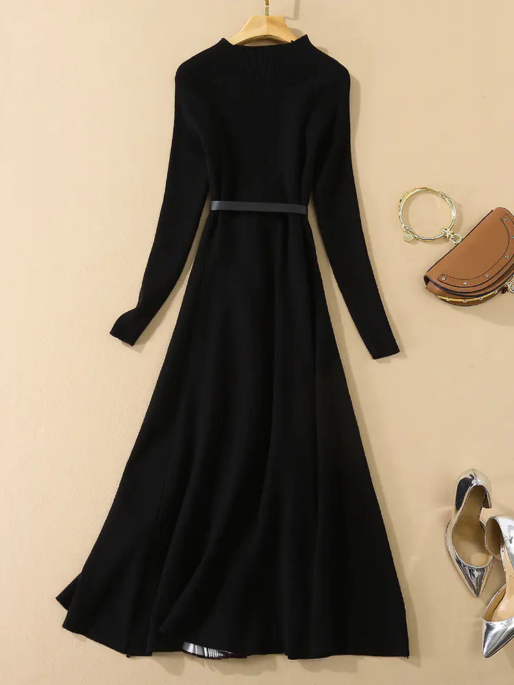 Elegant Long Sleeve Knit Dress with Ankle Length (2020)