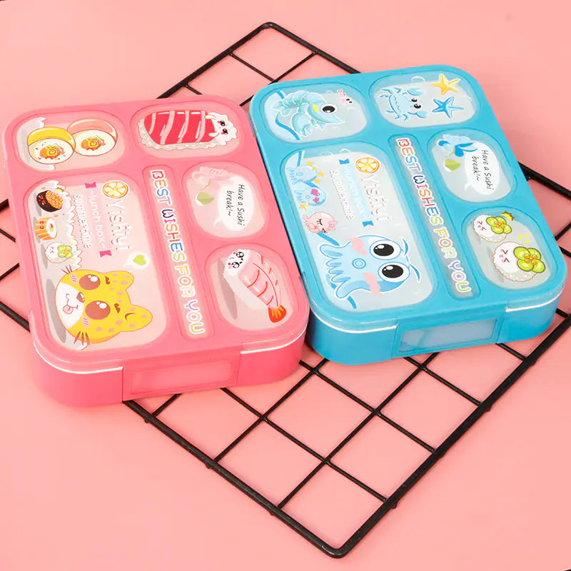 Cute Japanese Plastic Lunch Box with Utensils (Multi-Compartment)