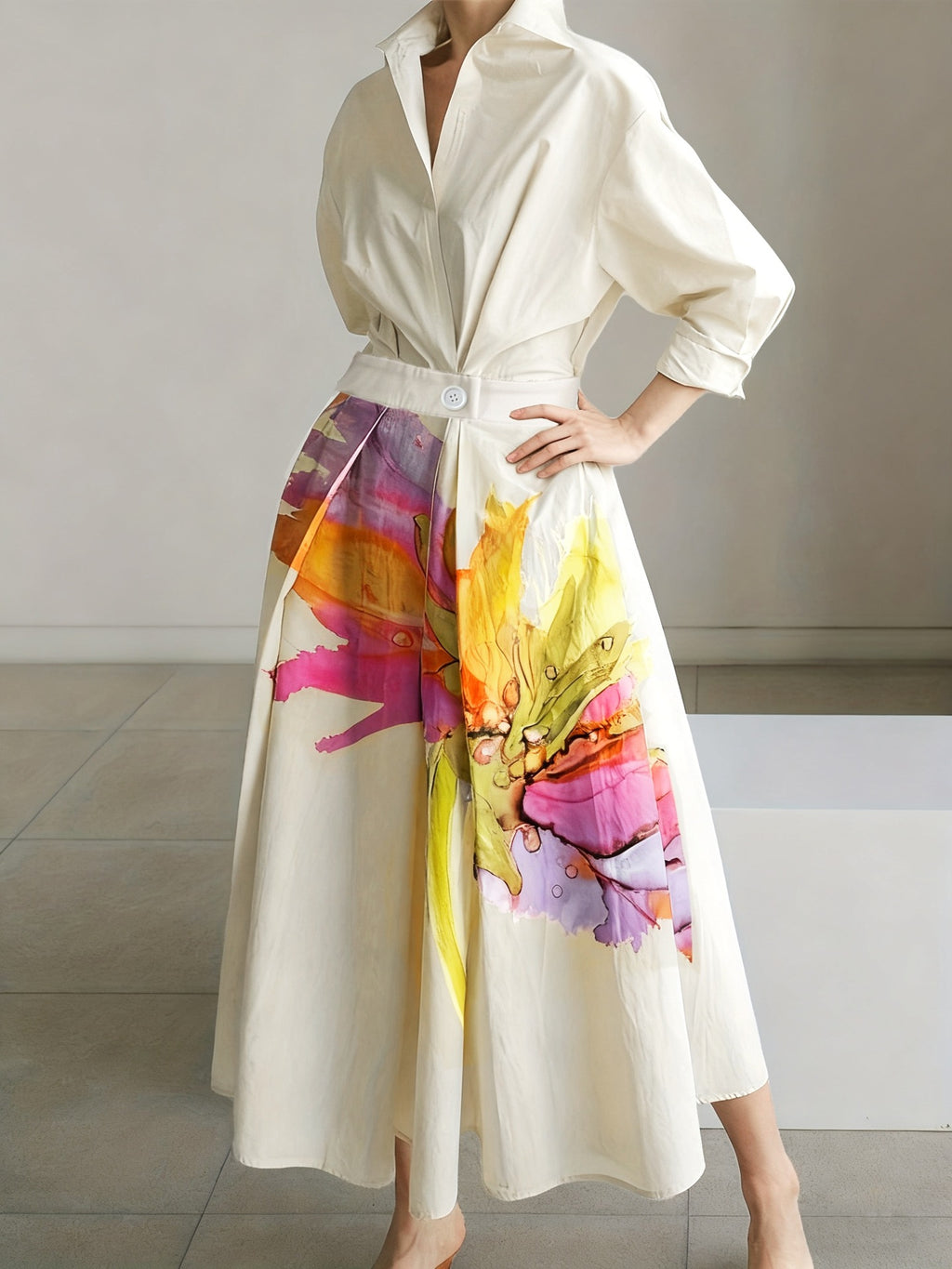 Bohemian-style Celebrity-inspired Printed Long-sleeve Dress For A Chic Getaway Look