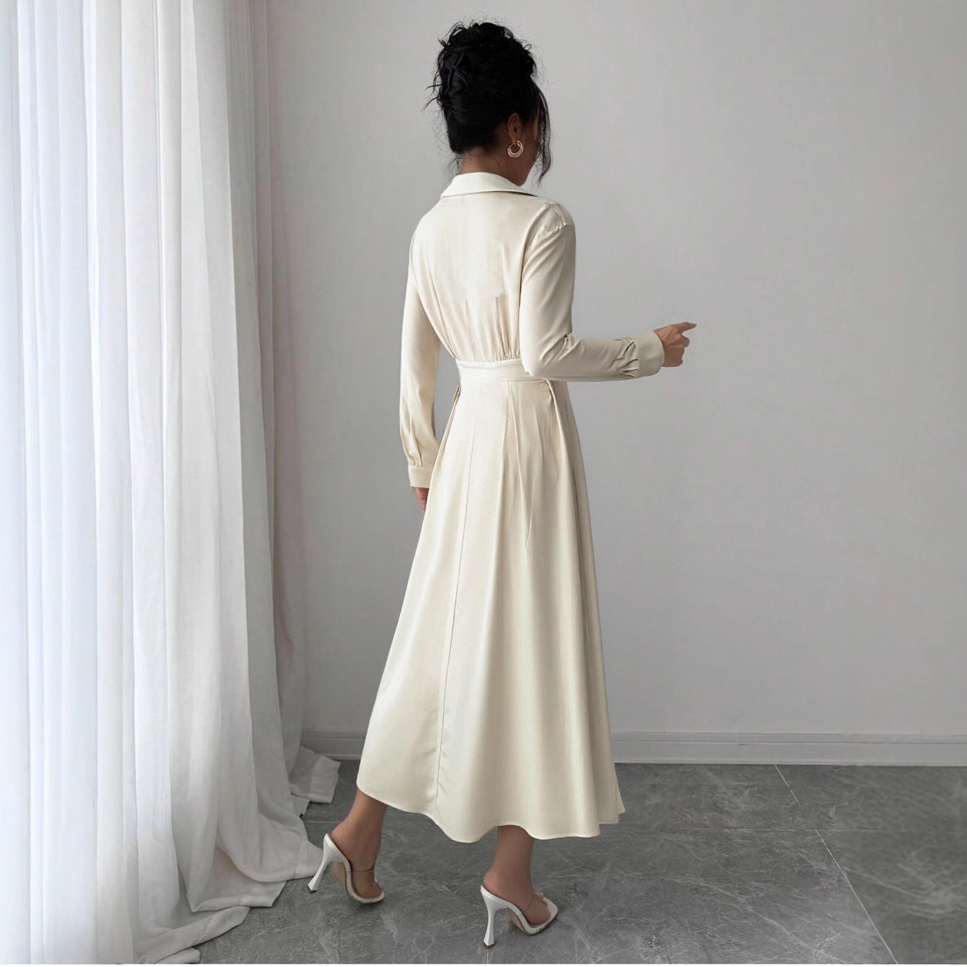 Bohemian-style Celebrity-inspired Printed Long-sleeve Dress For A Chic Getaway Look